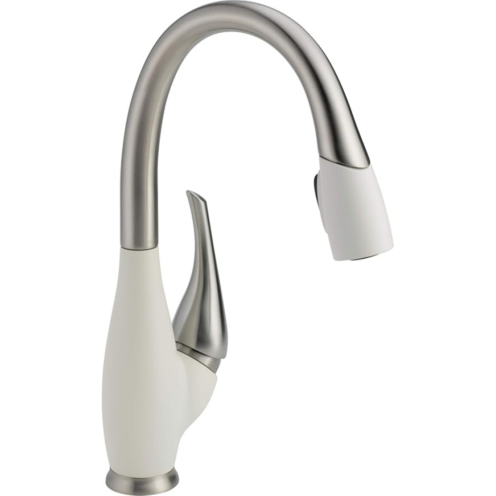 MONOCOMANDO DE COZINHA COM DUCHA REMOVÍVEL FUSE - AÇO ESCOVADO E BRANCO - DELTA FAUCET